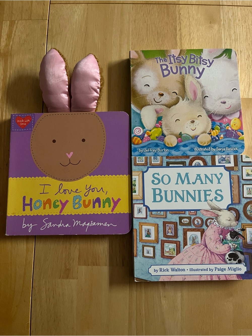 I Love You Honey Bunny Board Book with Pink Bunny Ears + Two Bunny Storybooks